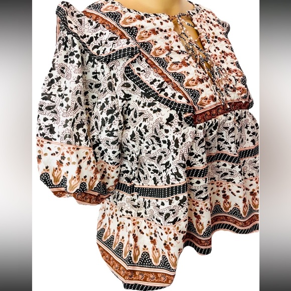 Calypso St. Barth Puff Sleeve Peasant Top S Floral Grandma Core Boho New! - Picture 2 of 9